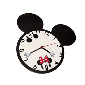 Disney Kids Mickey Minnie Mouse Wall Clock OS Black White Red Disneyana‎ Decor